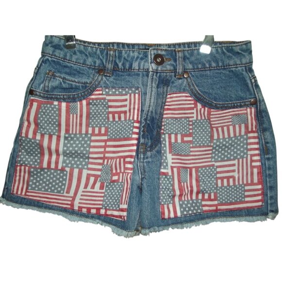Forever21 Jean Shorts Womens Size 27 Stars &Stripes American Flag mid rise short - Picture 1 of 5